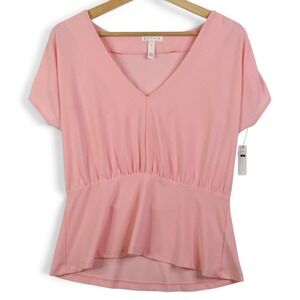 Leith Womens Top S Pink Peplum V Neck Short Sleeve Feminine Blouse Nordstrom NWT